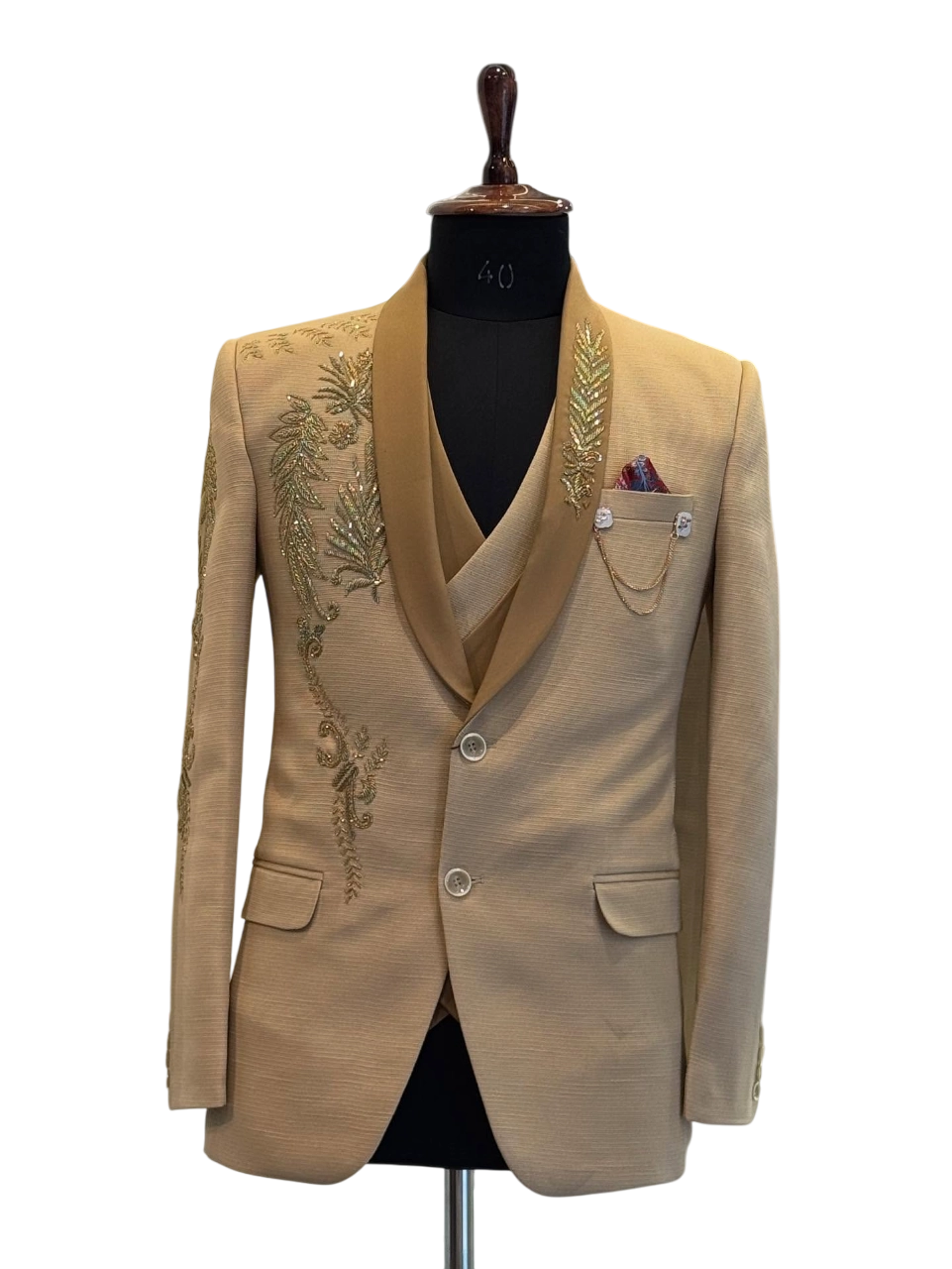 Custom cream Indo-Western sherwani