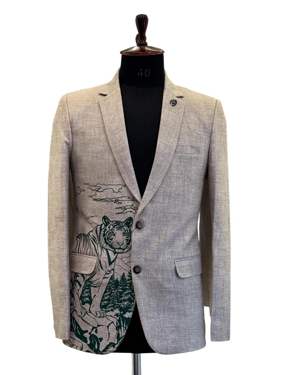 Men's custom Khadi designer suit with tiger print