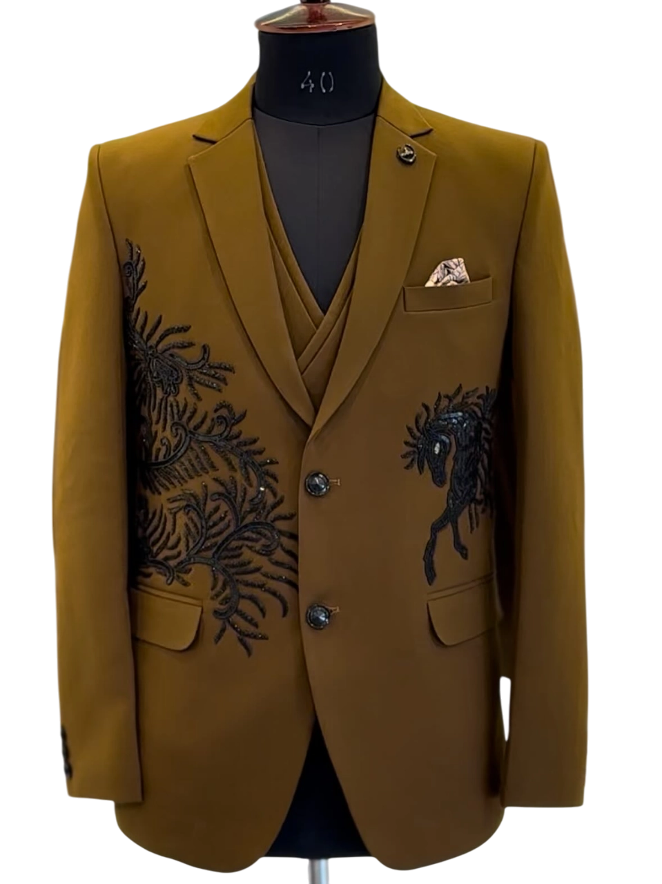 Made-to-measure mustard yellow designer suit